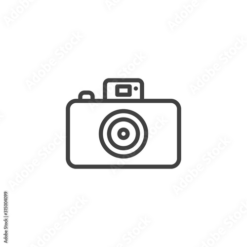 Photo camera line icon. linear style sign for mobile concept and web design. Camera with flash light outline vector icon. Symbol, logo illustration. Vector graphics