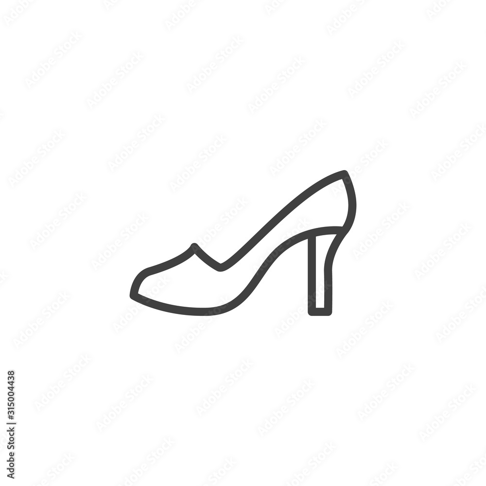 Bride shoes line icon. linear style sign for mobile concept and web design. Weddings shoes with heels outline vector icon. Symbol, logo illustration. Vector graphics Bride shoes line icon. linear style sign for mobile concept and web design. Weddings shoes with heels outline vector icon. Symbol, logo illustration. Vector graphics