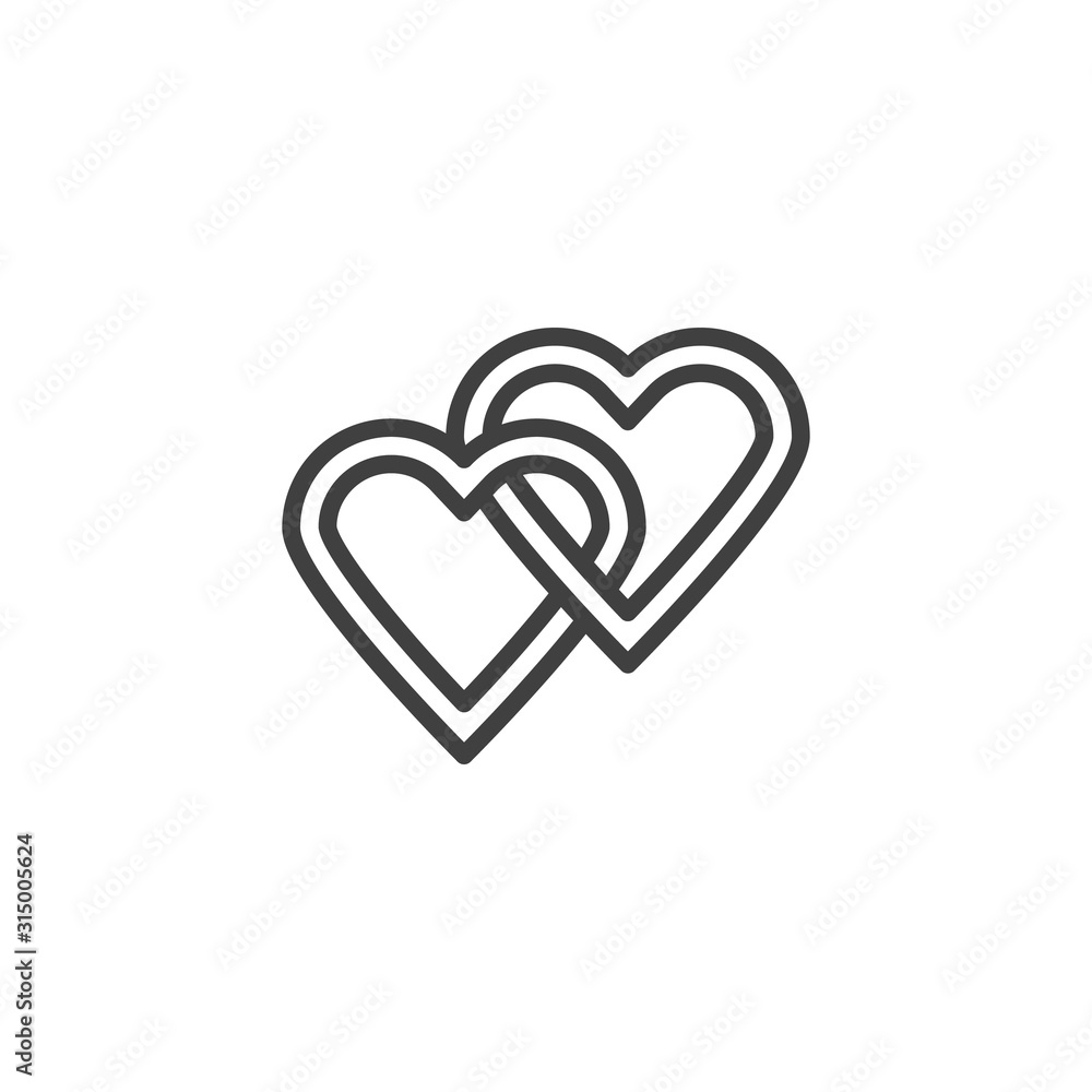 Two Linked Hearts line icon. linear style sign for mobile concept and web design. Wedding hearts outline vector icon. Love and valentine day symbol, logo illustration. Vector graphics Two Linked Hearts line icon. linear style sign for mobile concept and web design. Wedding hearts outline vector icon. Love and valentine day symbol, logo illustration. Vector graphics