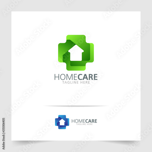 Healthcare logo with cross and home combination concept. Vector illustration
