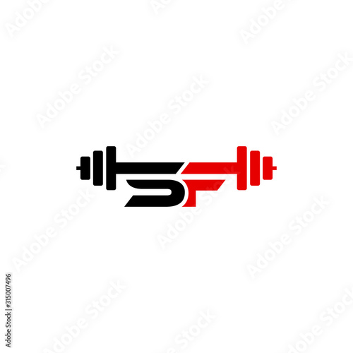 Letter SF barbell fitness logo design