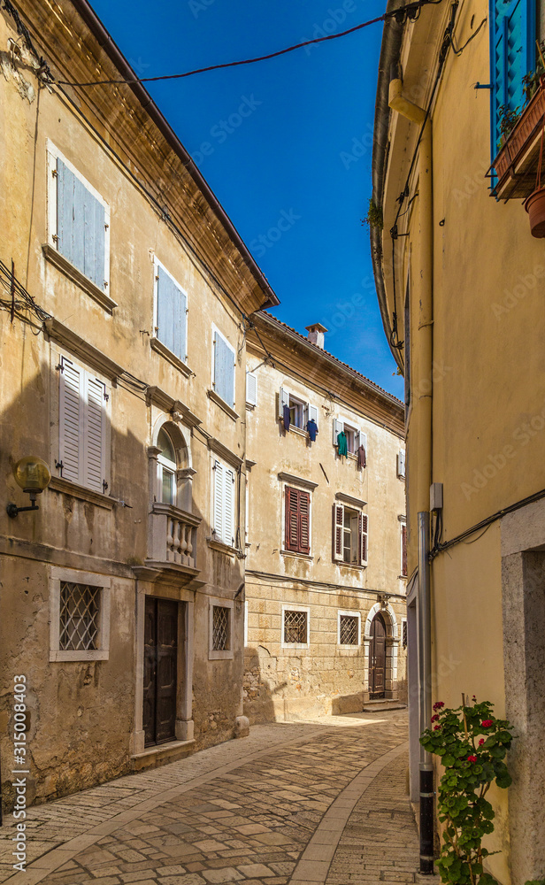 Architecture of buildings on the streets of Porec, Croatia, Europe.