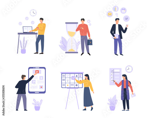 Business organized people colorful flat vector illustrations set