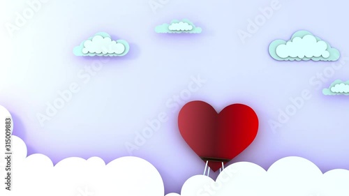 Love and Valentine's Day. A heart-shaped balloon flies among the clouds.