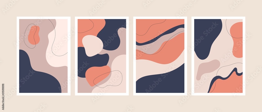 Fototapeta Set of Abstract backgrounds with hand drawn textures, memphis style. Universal pastel colors. Wallpaper fashion design.