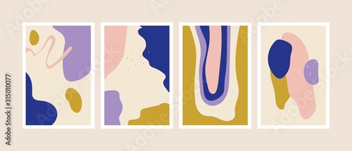 Set of Abstract backgrounds with hand drawn textures, memphis style. Universal pastel colors. Wallpaper fashion design.