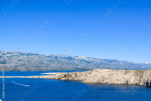 Blue lagoon of Adriatic Sea - Kvarner Bay near Pag Island, Dalmatia, Croatia