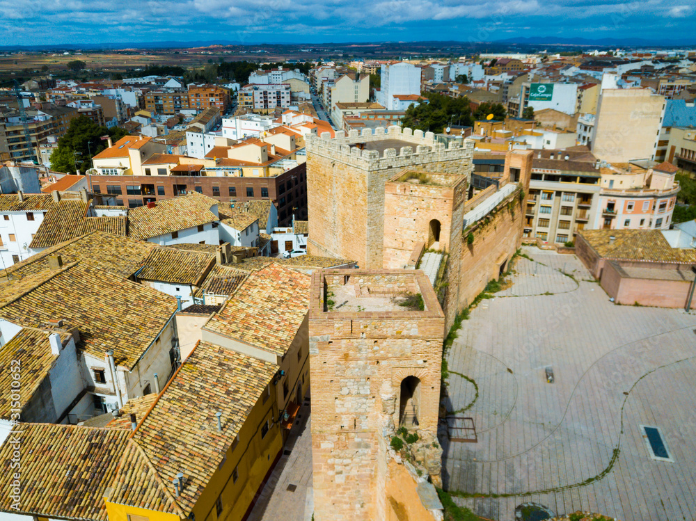 Castle towers and fortress in old town of Requena, Spain