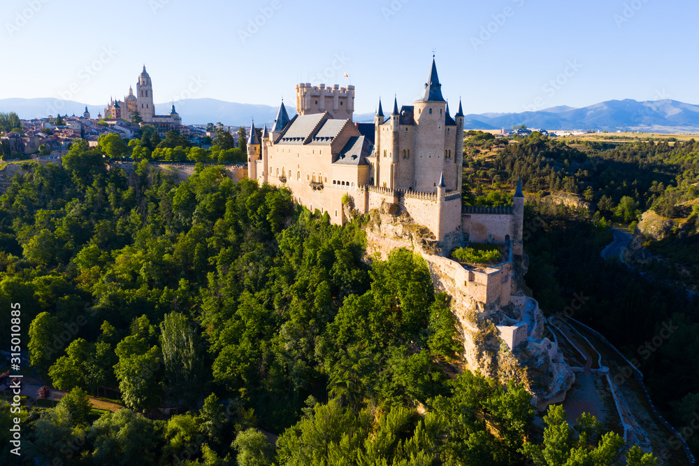 Aerial view of fortress Alcazar of Segovia. Spain