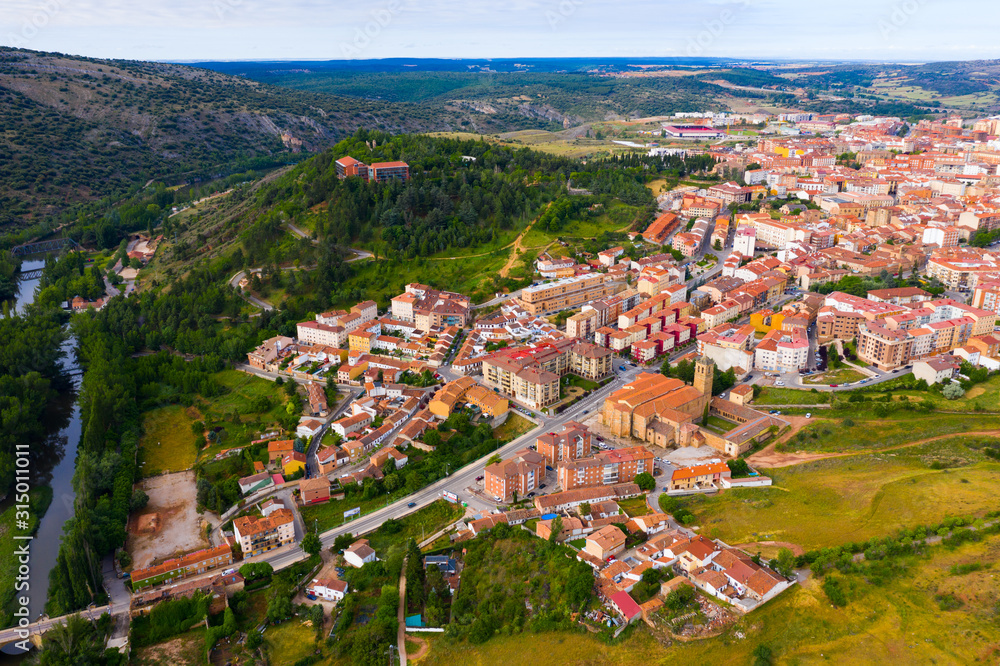 View from drone of Soria cityscape