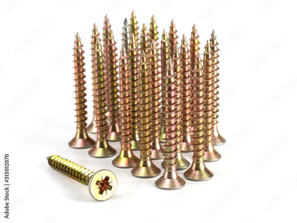 threaded metal screws isolated on white background. threaded metal screws isolated on white background.