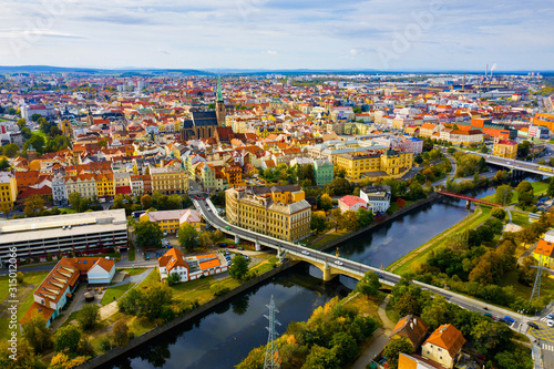 Panoramic view from the drone on the city Plzen. Czech Republic © JackF