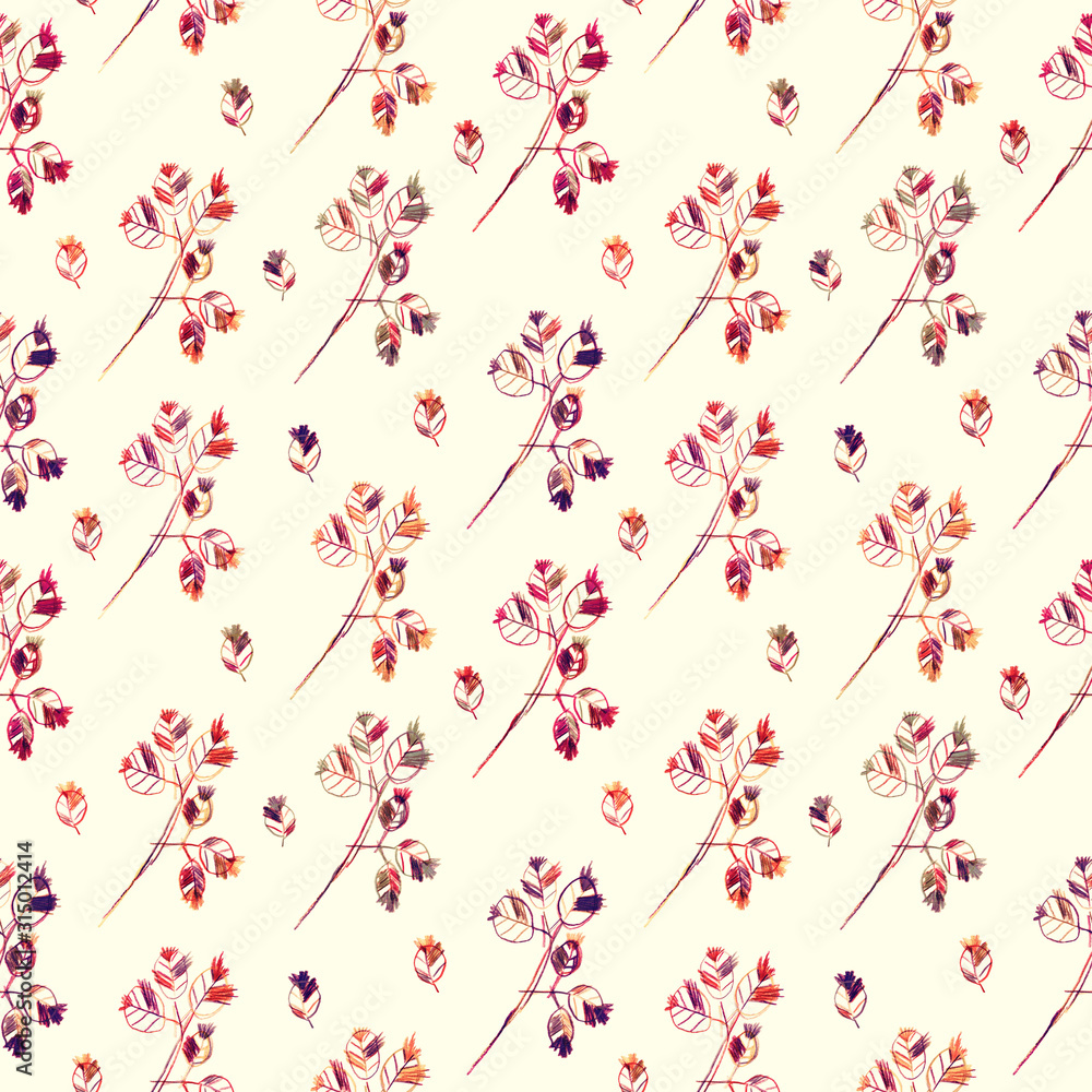 Children's drawing style, flowers seamless pattern. Multicolored naive style floral pencil hand drawn. Design for fabric, wallpaper, kids room, packaging, paper, print. Color design.