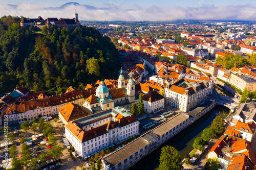Historical center of Ljubljana with Castle Hill photo