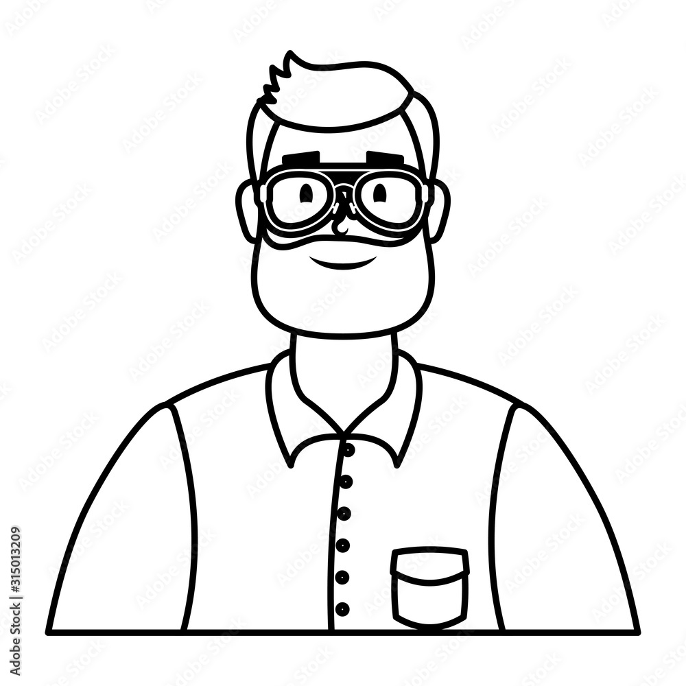 young man with beard and eyeglasses character