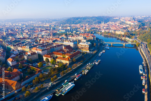 Aerial view of the Vltava river and the capital Prague © JackF