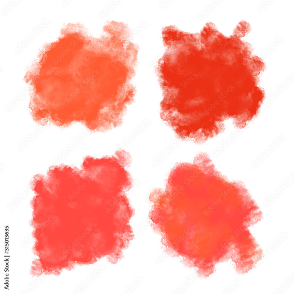 Collection of abstract orange and red watercolor brush stroke isolated on white background.