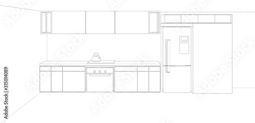 modern kitchen design sketch, 3d render © CREATIVE WONDER