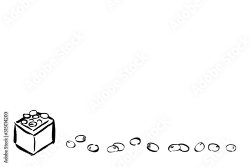 豆 大豆 ラインフレーム 墨絵 筆書き（白黒 線画）