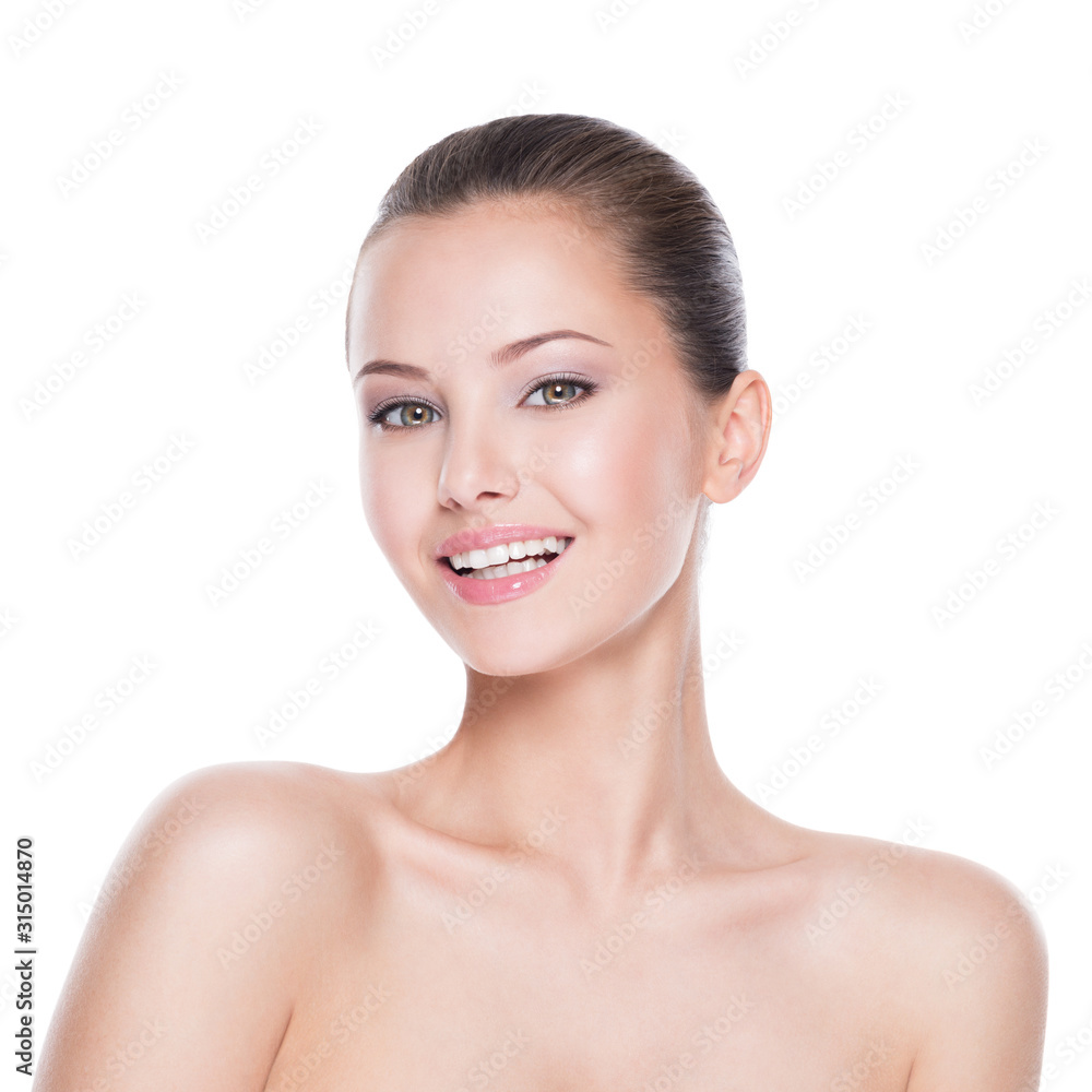 Beautiful face of smiling woman with clean fresh skin Beautiful face of smiling woman with clean fresh skin