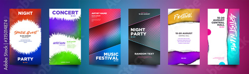 Modern trendy colorful social instagram media stories template, abstract halftone background, music, parties, dj banner poster collection