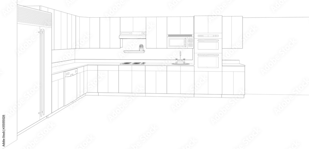 Fototapeta premium modern kitchen interior sketch, 3d render background