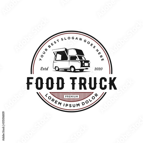 vintage food truck logo design, vector illustration concept