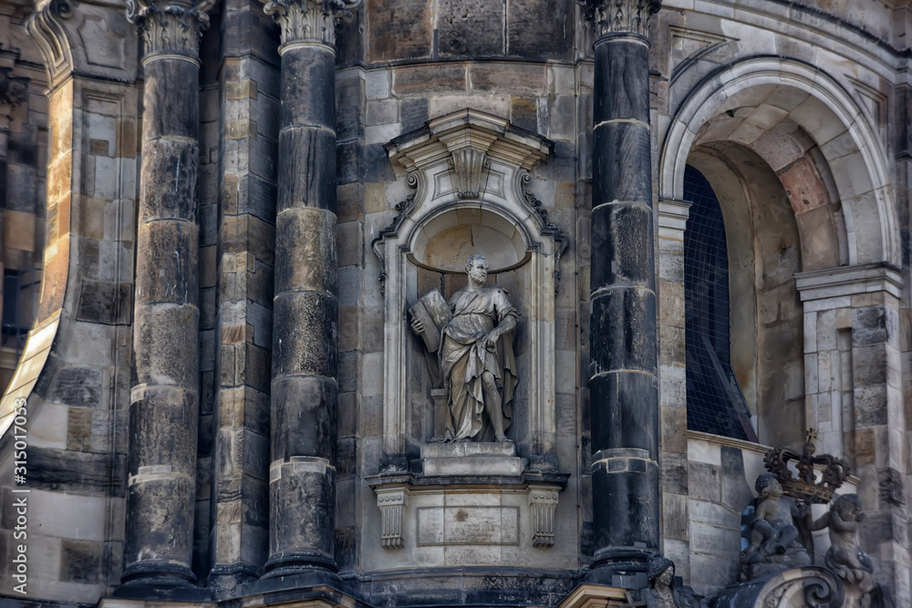 Details of the architecture of the restored cathedral, Dresden, Germany