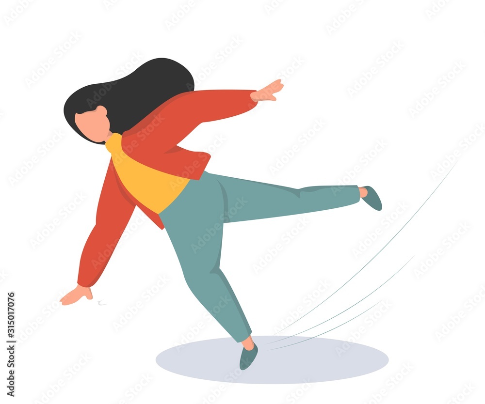 Fototapeta premium Woman falling on the wet floor. Injury and accident. Isolated vector illustration in flat style.