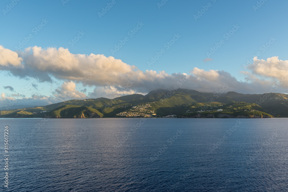 View from the sea to the beautiful Martinique island in the Caribbean, French West Indies View from the sea to the beautiful Martinique island in the Caribbean, French West Indies