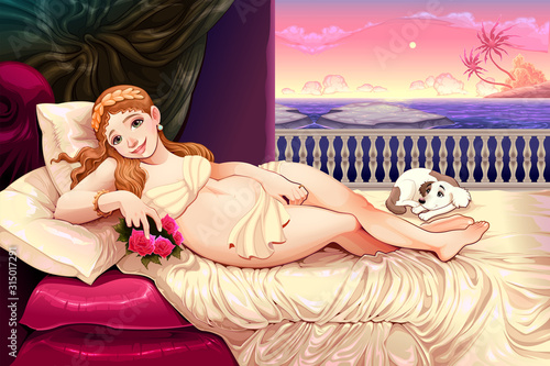 Beautiful woman lying with ...