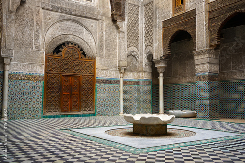 The courtyard of Al-Attarine Madrasa  in the médina  of Fes-Morocco