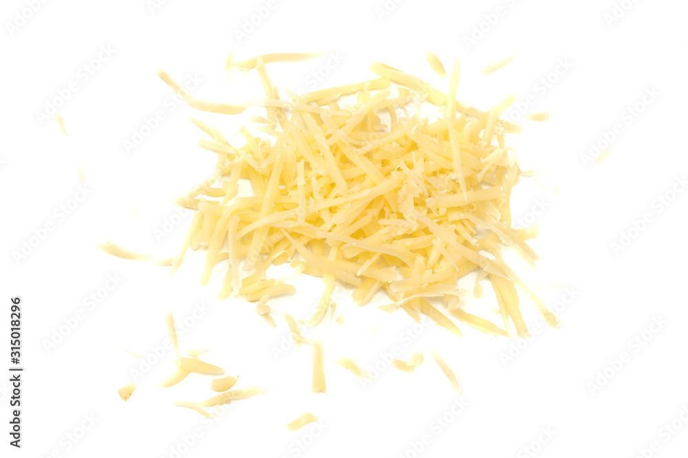 grated cheese isolated on white background. top view grated cheese isolated on white background. top view