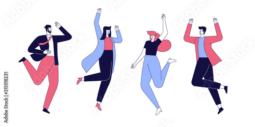 Group of people jumping on a white background