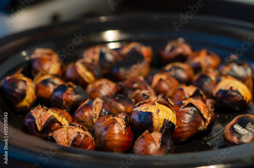 Roasting chestnuts on the pan