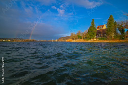 On Lake Constance, in the period between autumn and winter, where the river Rhine begins on the horizon, in the Swiss town of Stein am Rhein.