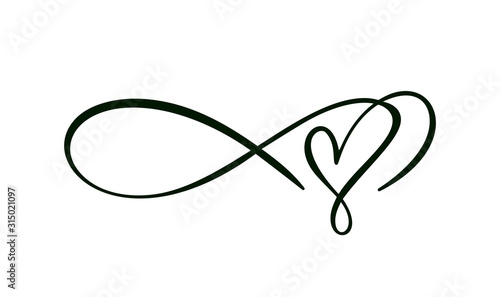 Heart love sign logo. Infinity Romantic symbol wedding. Design flourish element for valentine card. Vector banner illustration. Template for t shirt, poster