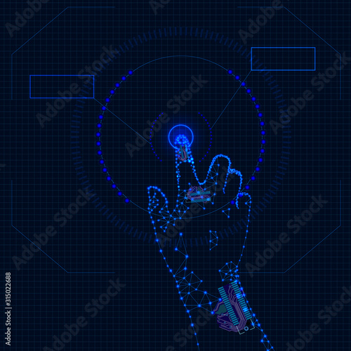 Vector Technology Background, Finger Pushing the Button, HUD Background, Artificial Intellegence.