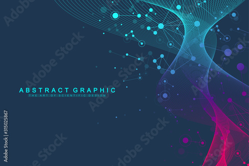 Expansion of life. Colorful explosion background with connected line and dots, wave flow. Visualization Quantum technology. Abstract graphic background explosion, motion burst, vector illustration
