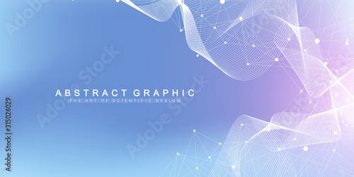 Big Genomic Data Visualization. DNA helix, DNA strand, DNA Test. CRISPR CAS9 - Genetic engineering. Molecule or atom, neurons. Abstract structure for Science or medical background, banner. Wave flow.