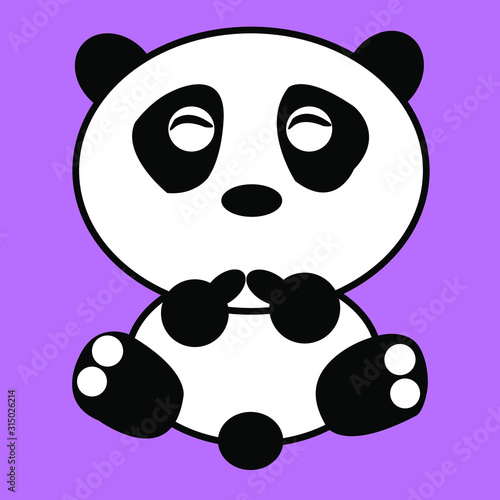 Fototapeta Naklejka Na Ścianę i Meble -  Black and white panda isolated on pink background. Face of shy.
