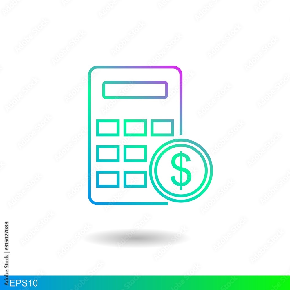 Financial calculation icon. calculator and coin dollar icon with white background Financial calculation icon. calculator and coin dollar icon with white background
