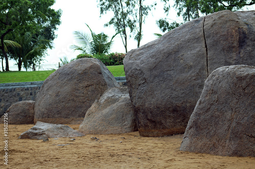 Mamallapuram was one of two major port cities by the 7th century within the Pallava kingdom. The town was named after Pallava king Narasimhavarman. photo