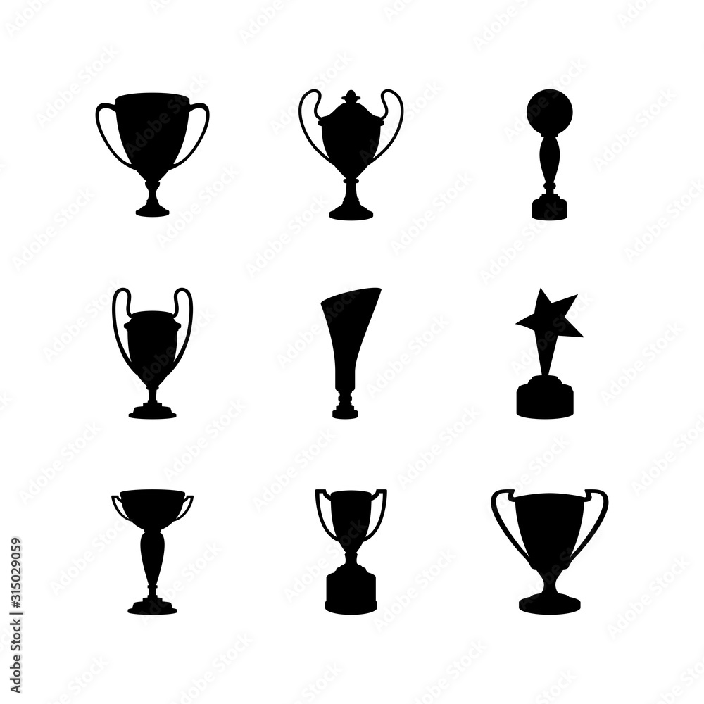 silhouettes of various trophy variations for the winner of a championship. Cup trophy design as a champion award. Sport trophy design elements. silhouettes of various trophy variations for the winner of a championship. Cup trophy design as a champion award. Sport trophy design elements.