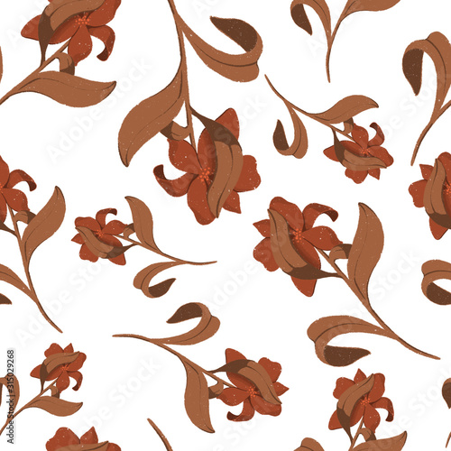 Botanical seamless pattern of burgundy flower. Good for wallpapers, backgrounds, decoration of objects, textile prints