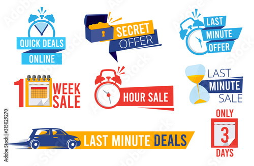 Last offers. Sale counter best time deals discount banners or badges clock symbols advertizing vector promotion. Illustration countdown number to last offer in marketing