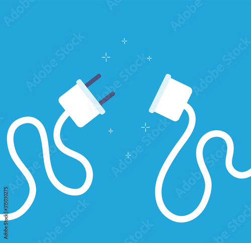 Plug disconnect. Electricity problems fatal system error wire plug. Web page not found 404 vector concept. Illustration disconnect cable, plug disconnection