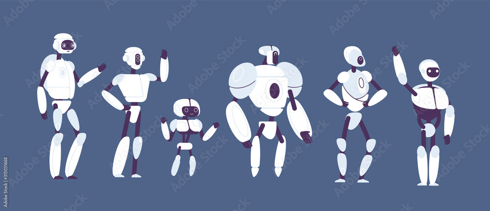 Robots cartoon. Various androids models vector futuristic characters  isolated. Robot character model, humanoid and android illustration vector  de Stock | Adobe Stock