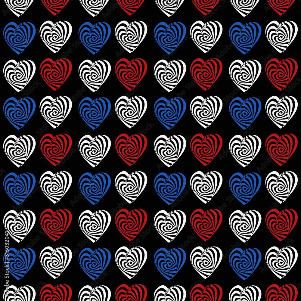 Seamless pattern with red, white and blue hearts. Vector illustration. Seamless pattern with red, white and blue hearts. Vector illustration.