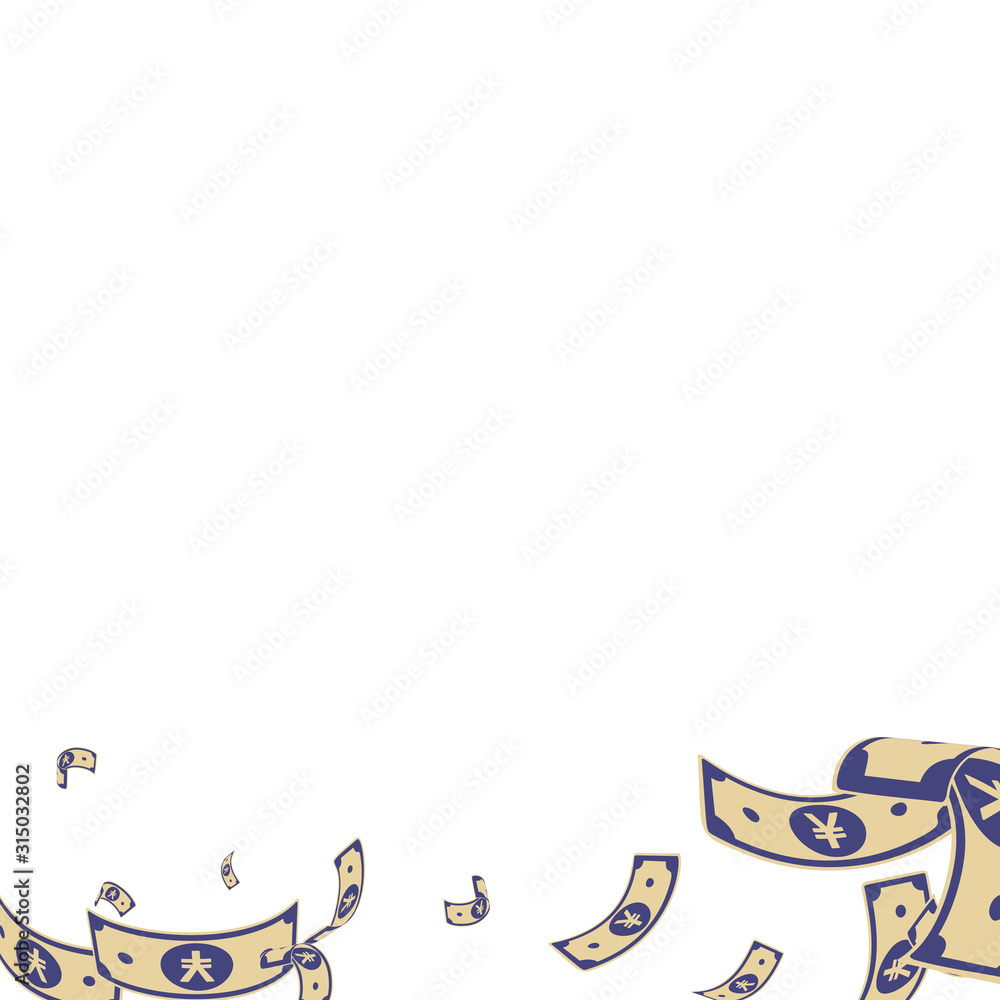 Chinese yuan notes falling. Random CNY bills on wh Chinese yuan notes falling. Random CNY bills on wh